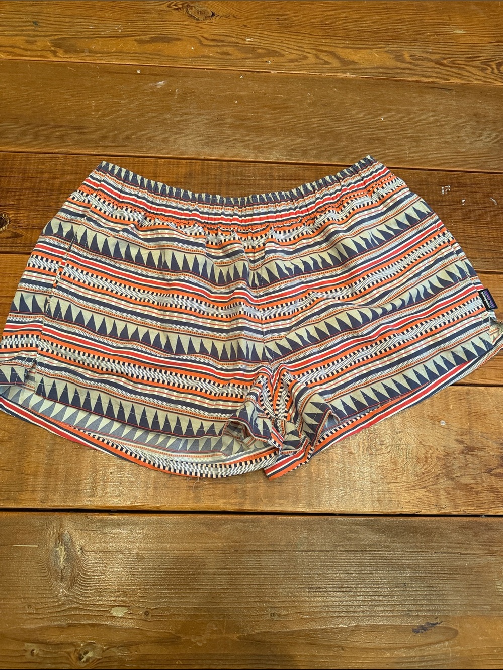 Patagonia Women's Aztec-Print Athletic Shorts in Navy, Coral & Cream